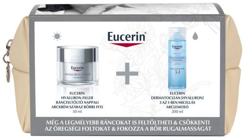 EUCERIN HYALURON-FIILER nappali krém száraz bőrre 50 ml + DERMATOCLEAN micellás arclemosó 200 ml
