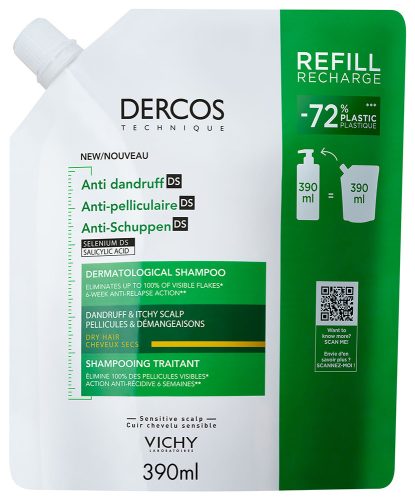 VICHY DERCOS SAMPON korpás és száraz hajra utántöltő 390 ml