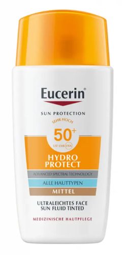 EUCERIN SUN hydro-ptotect ultra könnyű napozó fluid arcra színezett médium SPF50+ 50 ml