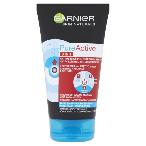 GARNIER Skin Pure Active 3in1 tisztító maszk problémás zsíros bőrre 150 ml